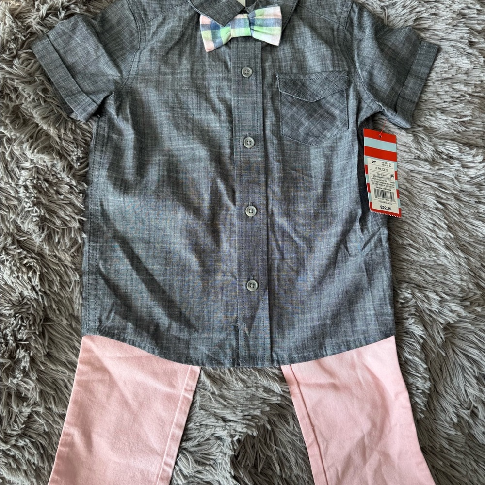Gray Button Down Shirt with Pink Accents
